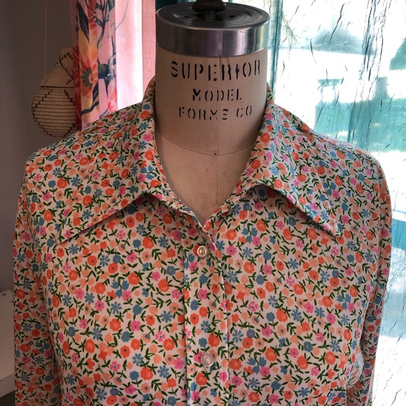 VTG Plus Size Floral 70s Blouse - Picture 3 of 7